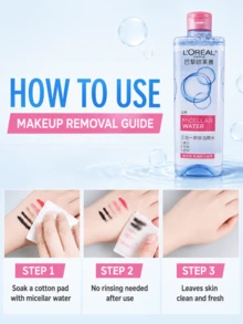 L’Oreal Paris L'Oréal 3-In-1 Micellar Cleansing Water (Moisturizing), Full Size 400ml, Travel Size 95ml, Gentle And Non-Irritating, Refreshing And Non-Sticky, Suitable For All Skin Types - Makeup Remover - View 11