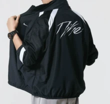 Jaket Basket Lengan Panjang Kerah Tegak dengan Resleting dan Logo Merek Nikelcon, Pria, Hitam - Hitam - View 4