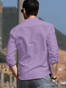 NITAGUT Men's Casual Breathable Long Sleeve Shirt, For Fall - Violet Purple - View 3