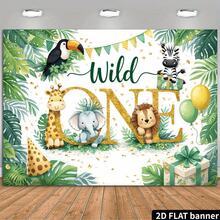 1pc "Wild One" Backdrop With Jungle Animal Pattern, Suitable For 1st Birthday Celebration, Green And Gold Decoration. This Banner Is Perfect For Photo Shoots - Jungle Animal Party - View 19