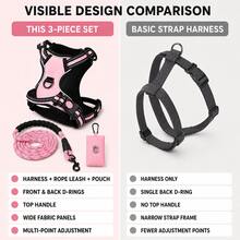 BVEOYPET 3pcs Adjustable Pink Or Black Dog Harness & Rope Dog Leash Set With Bag Pouch, Front & Back D-Rings & Top Handle, Puppy Essentials, Dog Accessories And Dog Stuff For Daily Walking, Medium & Large Dogs, S-XL - Multicolor - View 3