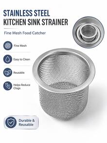 2pcsStainless Steel Kitchen Sink Strainer Basket, Reusable Fine Mesh Drain Filter, Food Scrap Catcher, Anti-Clog Sink Drain Strainer For Daily Kitchen Use - Multiple Styles - View 1