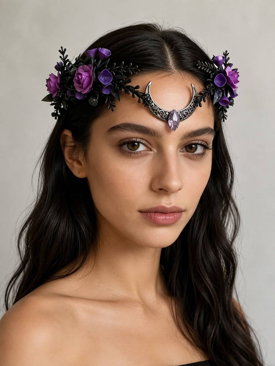 Dark Gothic Moon Floral Vine Fairy Headpiece, Mysterious, Vintage, Romantic Women's Hair Accessory, Exquisite Handmade, Suitable For Cosplay, Wedding, Halloween