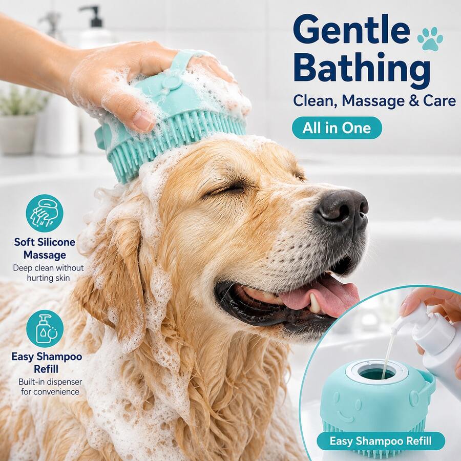 2pcs Shower Bath Brush For Cats And Dogs + Tick Removal Tool – Soft Massage Bristles, Colors May Vary, Ergonomic Handle + Removable Top Cover. Suitable For Water Washing And Bathing Scenarios – Designed Specifically For Small To Medium Pets.