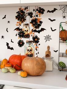 Miếng dán tường treo Halloween phong cách Gothic, họa tiết hoa tối màu, đầu lâu, hũ thủy tinh, hoa hồng, quả thông, bí ngô, dơi, nhện, tự dính, có thể tháo rời, chống nước, chất liệu PVC, dùng trang trí lối vào, phòng khách, cửa, cửa sổ, không khí tiệc tùng - Hình dán tường - Xem 6