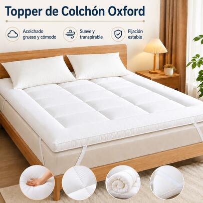 AMOROSA Colchoneta de Colchón con Cuentas 3D,Protector de Colchón Hipoalergénico con Tiras Elásticas,Ultra Suave,Transpirable y Esponjosa,Amigable con la Piel y Cómoda Ideal para Dormitorio, Tatami y Camping | Para Todas las Estaciones,Grosor de 2.36-3.2 Pulgadas Color Blanco