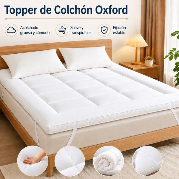 AMOROSA 1-Piece Premium Mattress Topper With Elastic Straps, Hypoallergenic Mattress Protector, Microfiber With 800g Filling, Super Soft, Fluffy And Breathable, Fits Mattresses Up To 35cm, White