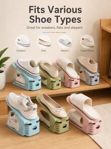 6PCS, Integrated Shoe Storage Rack, Space-Saving Adjustable Shelf, Double-Layer Shoe Tray, Dormitory Shoe Cabinet, Suitable For Bedroom, Bathroom, Office Closet Dividers, Bookshelf Dividers, L-Shaped Storage Rack, Car Storage And Drawer Organization, Effectively Save Space - Multicolor - View 5