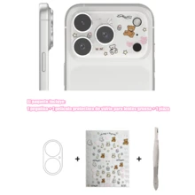 Ins Creative DIY Lens Protector Tempered Glass Film + Stickers + Tweezers Set, Compatible With Iphone 17 Pro Max Phone Lens Film, Niche Cute Illustration High-Definition Anti-Scratch Apple Phone Protection Film - Checkered Bear - View 11