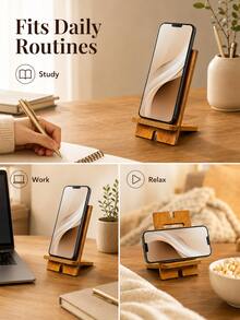 1PC Minimalist Retro Wood Grain Rectangular Deep Walnut Color Desktop Phone Stand, Slanted Vertical Slot Design With Raised Base And Front Opening Detail, Suitable For Phone Vertical Display, Desktop Organization, Video Watching, Video Calling And Daily Message Viewing, Combines Support Display And Space-Saving Function, Suitable For Bedroom Bedside, Study, Office, Living Room, Dormitory, Front Desk And Home Desktop Use, Ideal As Birthday, Housewarming, Holiday Gift And Daily Office Home Accessory - A - View 2