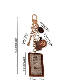 Resin Bear Coffee Themed Bag Charm Keychain, Multi-Charm With Latte Art Cup & Coffee Bean, Retro Poster Pendant, Kawaii Accessory For Coffee Lovers - Multicolor - View 10