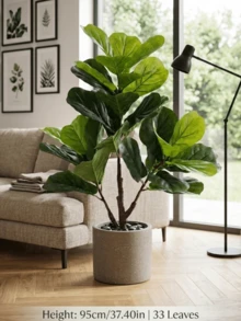 1Pc 85cm/95cm Artificial Fiddle Leaf Fig Tree Stem, Faux Plant For Home Decor, Living Room Office Corner Decoration, Bohemian Style, Wedding Christmas Party Gift, Fake Plants Without Pot - Green - View 2