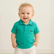 Camisa Camiseta Básica Gola Polo Infantil e Adolescente Tecido 100% Algodão Confortável - Verde Jade - Visão 5