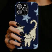星空貓紫色手機殼，可愛 Y2K 頹廢幻想酷女孩禮物，相容 iPhone 18 17 16 15 14 13 12 11 Pro Max - 藍色 - 查看 2
