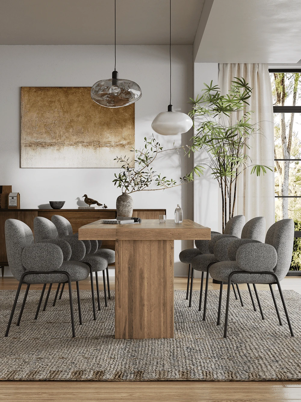 Goeurvant Modern Cloud-Style Wool-Linen Upholstered Dining Chairs With Rounded Arms And Wide-Back Support For Dining Room, Living Room, Office-Set Of 2/4/6 - Grey Textured Fabric - View 1
