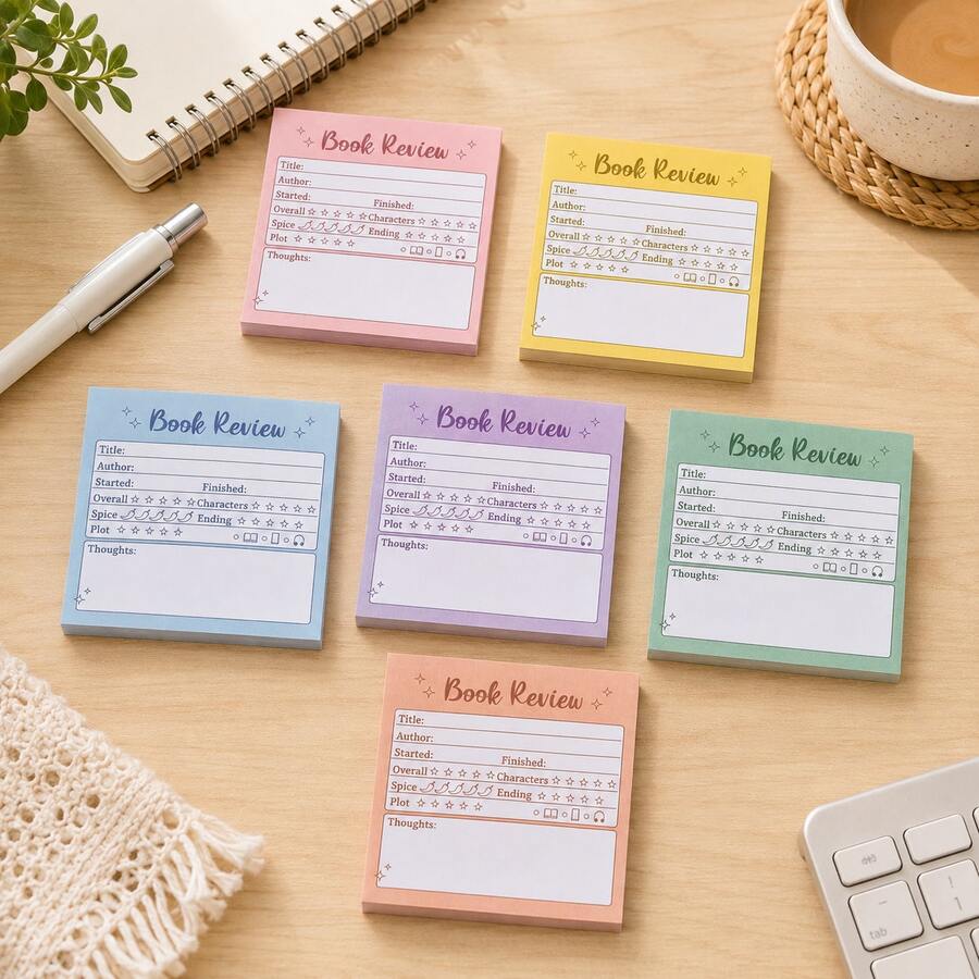 1/3/6 Books Review Record Self-Adhesive Sticky Notes Set, 50 Sheets Per Book, 7.5*7.5cm Square Reading Tracking Memo Pads, Book Reading Notes Rating Record Sticky Notes, Suitable For Book Reading Records, Study Organization, Classroom Notes, Daily Planning, Student Teacher Stationery And Bookworm Reader Gifts