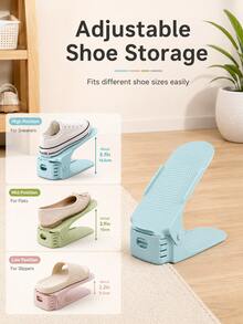 6PCS, Integrated Shoe Storage Rack, Space-Saving Adjustable Shelf, Double-Layer Shoe Tray, Dormitory Shoe Cabinet, Suitable For Bedroom, Bathroom, Office Closet Dividers, Bookshelf Dividers, L-Shaped Storage Rack, Car Storage And Drawer Organization, Effectively Save Space - Multicolor - View 3