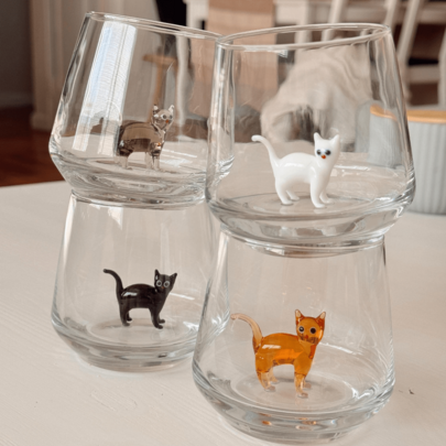 Taza de vidrio con forma de gato hecha a mano, taza de agua de vidrio, taza de vidrio, regalo, artículos para mascotas, taza de vidrio