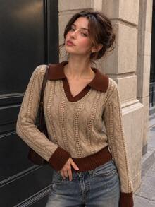 Women's Stylish Knitted Pullover Sweater With Long Sleeves, Perfect For Autumn And Winter Casual Wear - Brown - View 7