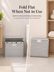Minimalist Fabric Striped Toilet Paper Storage Box With Lid, Foldable Large Capacity Bathroom Organizer Bin For Tissue Rolls, Wipes And Essentials, Space Saving Storage Container For Guest Bathroom, Apartment, Everyday Home Use, All Seasons - Multicolor - View 4