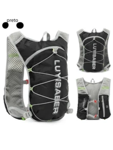 Mochila de hidratação,colete esportivo leve de nylon impermeável, com faixas refletivas e vários bolsos, ideal para ciclismo, corrida, caminhada e atividades ao ar livre - Preto + Bolsa de Água - Visão 4
