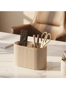 1PC Makeup Brush Holder/PU Leather Cosmetic Display Box/Retro Striped Makeup Brush Rack - Suitable For Vanity Decoration, Bathroom Countertop, Desk Storage Cosmetic Display Box (Cream) , Makeup Room Decor,Makeup Bag,Travel Essential - Multicolor - View 11