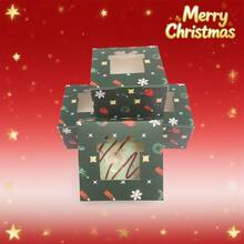 5pcs Christmas 4*4*2.5 Inch Cake Boxes With Christmas Tree, Bell, Gift Transparent Window, Wedding Party, Graduation Party Gift Packaging Boxes, Suitable For Christmas Candy, Apple Dessert Packaging - Multicolor - View 3