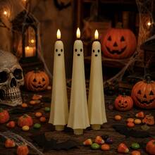 White Ghost Shaped Candle Light, Halloween Themed Flameless Electronic Candle, Battery Operated (Batteries Not Included), Perfect Choice For Halloween Party And Home Decor. - Multicolor - View 5