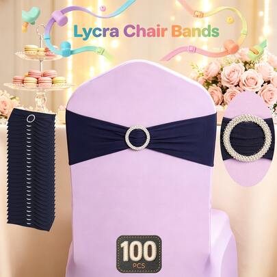 100 piezas Banda elástica para silla con hebilla redonda, banda elástica para silla para boda, banquete y evento (sin fundas para silla)