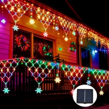 1 đèn lưới hình tam giác bông tuyết năng lượng mặt trời, 100 LED 4m trang trí Giáng sinh ngoài trời, 8 chế độ, dây đèn fairy chống nước, phù hợp cho Giáng sinh, sân vườn, tiệc cắm trại và các bối cảnh khác, phù hợp với nhiều không khí lễ hội (500mAh) - năng lượng mặt trời - Xem 2