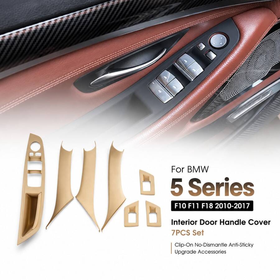 7pcs Interior Door Handle Decorative Covers, Anti-Stick Upgraded Version, Suitable For BMW 5 Series F10 F11 F18 2010-2017, Car Interior Styling Accessories