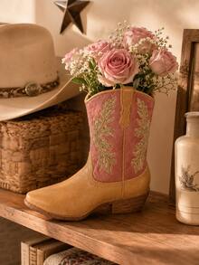 1pc Western Cowboy Boot Vase, Vintage Decorative Flower Stand, Rustic Farmhouse Home Decor, Suitable For Fresh Flowers, Living Room Table, Shelf, Fireplace Mantel, Entryway - New - View 4