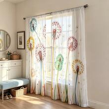 2pcs Modern Minimalist Colorful Dandelion Pattern Sheer Curtains, Suitable For All Seasons, Machine Washable, For Living Room, Bedroom, Study, Dining Room And Balcony, Home Decor - Multicolor - View 8