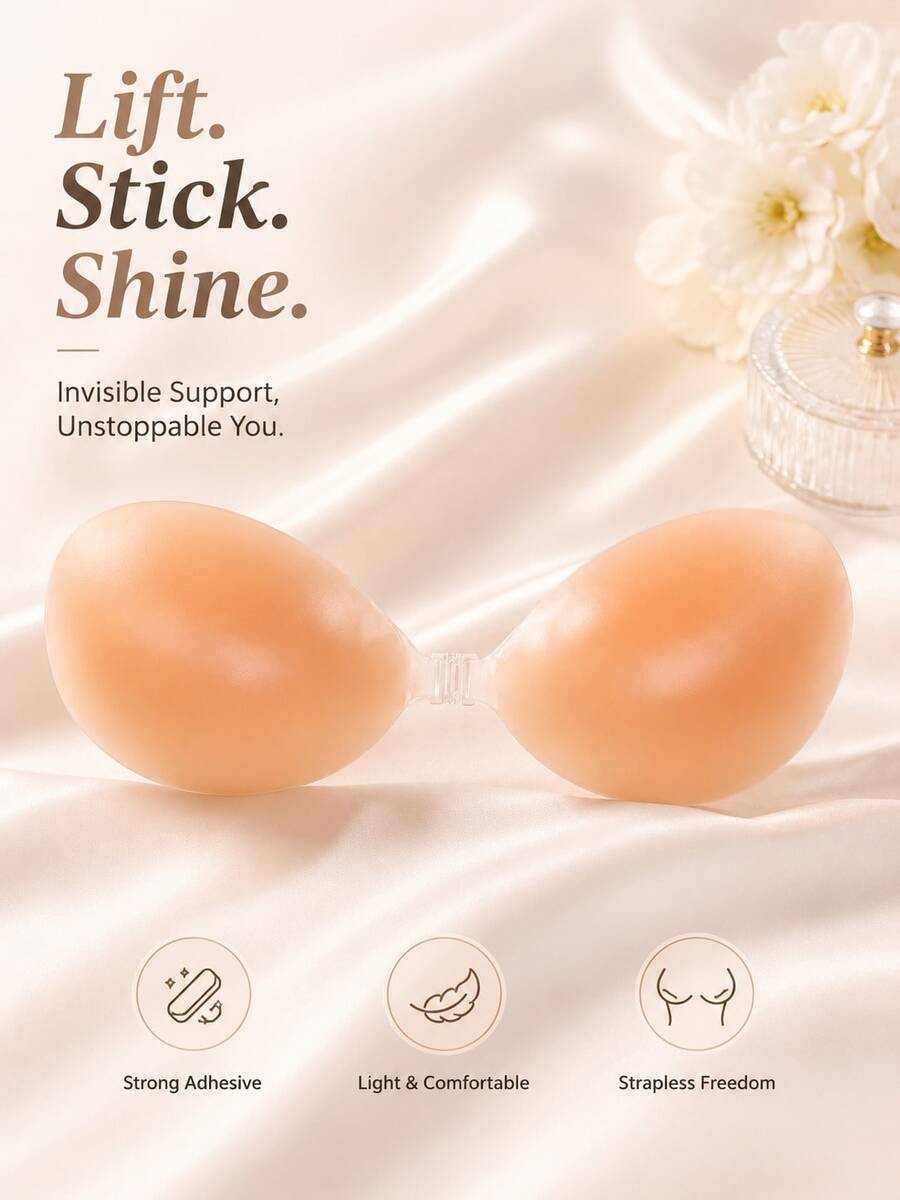 1pc Women's Invisible Strapless Adhesive Bra, Suitable For Spaghetti Strap Dresses And Wedding Dresses, Lightweight Invisible Bra For Wedding Photos, Formal Wear And Travel Vacation - Multicolor - View 1