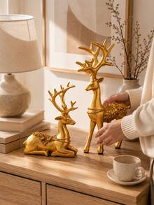 2pcs White Deer Statue Set, Elegant Deer Statue Home Decor, Luxury Animal Sculpture Decoration, Romantic Desktop Ornament, Suitable For Living Room, Bedroom, Entryway, Bookshelf, Fireplace Mantel, Wedding Gift, Housewarming Gift, Christmas Decoration - 1PC - View 6