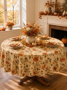 Autumn Floral Tablecloth, Vintage Orange Botanical Autumn Tablecloth, Country Farmhouse Style Harvest Thanksgiving Tablecloth, Suitable For Kitchen Dining Room, Seasonal Autumn Home Decor, Family Dinner Party Floral Tablecloth - Multicolor - View 15