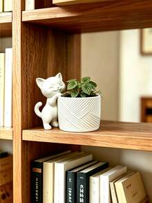 3D Printed Cat Shaped Planter, Suitable For Succulents And Air Plants, Lightweight Plastic Flower Pot With Kitten Decoration, Asymmetrical Design, Desktop Decor, Modern Home Decoration, For Cactus And Air Plant Display - Multiple Styles - View 6