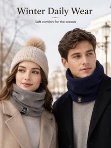 Classic Knitted Fabric Fleece Lined Neck Warmer, Plush Inner Layer With Ribbed Texture, 4 Colors Available, Unisex Pullover Style Scarf, Suitable For Cycling, Running, Hiking, Commuting, Skiing, Outdoor Sports, Cold Weather, Holiday Gifts, Winter Daily Wear - Multicolor - View 5