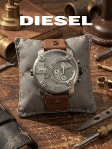 DIESEL DZ7258 Men Oversized Chronograph Watch Multi‑Time‑Zone Textured Dial Silver Metal Shell Stitched Decor Strap 5BAR Retro Gift Watch For Men - Black - View 2