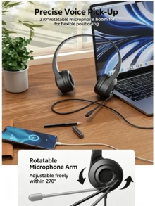 Lenovo Wired Headset With Professional Noise Cancellation, Single-Sided Rotatable Microphone, Tangle-Free Cable, Compatible With Computers, Laptops, Tablets, And Mobile Phones, USB/3.5mm/Type-C Interface. - View 5
