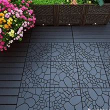 بلاط سطح الفناء بملمس حجري 12 بوصة، بلاط سطح متداخل وحدات DIY، بلاط أرضية سهل وسريع التركيب للملعب والشرفة وجانب المسبح والشرفة الخلفية 44 قطعة، رمادي داكن - الأسود - مشاهدة 4