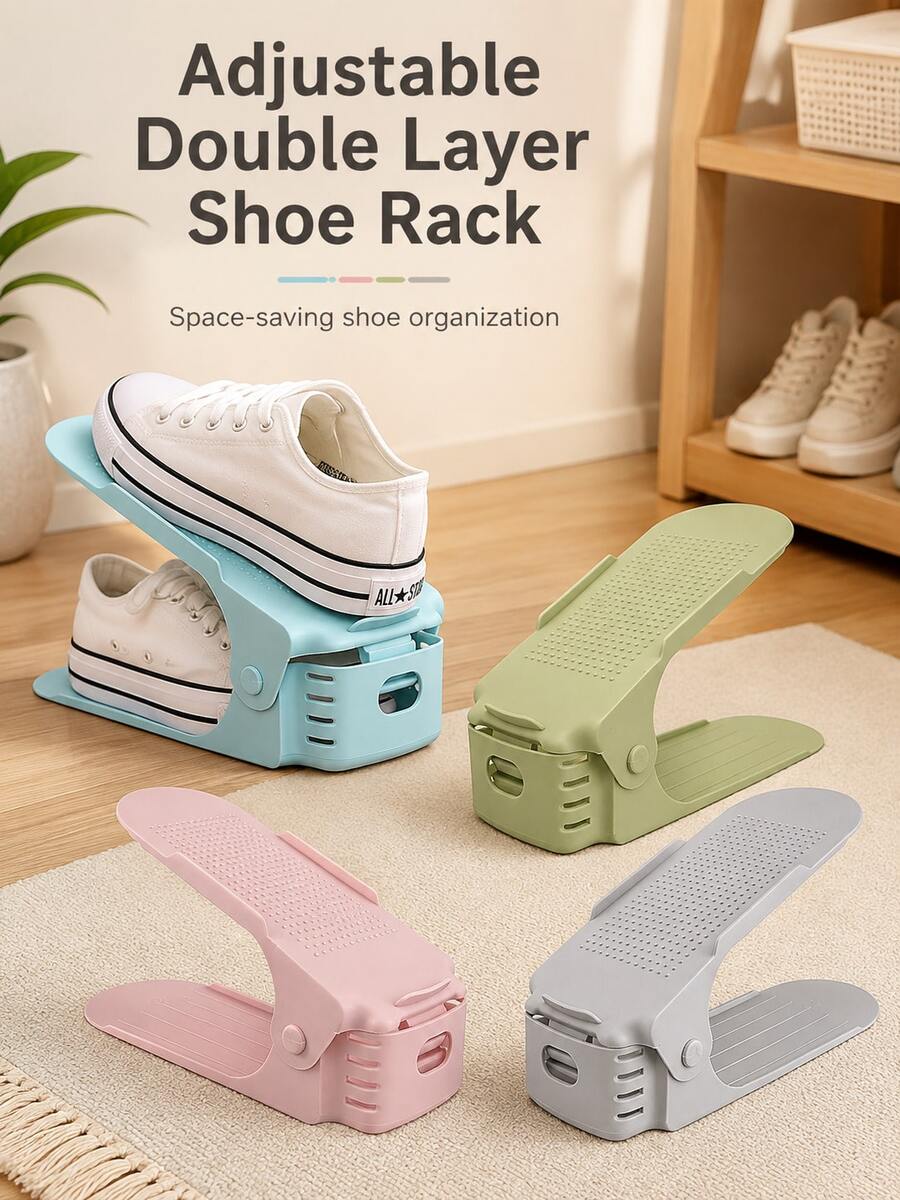 6PCS, Integrated Shoe Storage Rack, Space-Saving Adjustable Shelf, Double-Layer Shoe Tray, Dormitory Shoe Cabinet, Suitable For Bedroom, Bathroom, Office Closet Dividers, Bookshelf Dividers, L-Shaped Storage Rack, Car Storage And Drawer Organization, Effectively Save Space - Multicolor - View 1