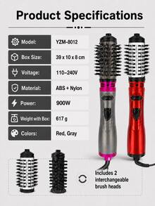 GENAI Sikat Penata Rambut Udara Panas 3-in-1, Sikat Pengering Rambut yang Dapat Diganti dengan 2 Kepala Sikat yang Dapat Diganti, Diameter 50mm untuk Rambut Bervolume, Alat Penata Rambut Serbaguna untuk Mengeringkan, Meluruskan, dan Mengeriting Rambut - MultiWarna - View 9