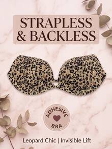 Fashion Leopard Animal Print One-Piece Adhesive Bra, Sexy Deep V Backless Strapless Sticky Bra, Invisible Push Up Lingerie - Multicolor - View 4