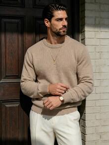 Autumn/Winter New Solid Color Loose Comfortable Retro Round Neck Commuting Sports Minimalist Unisex Casual Long Sleeve Knit Top - Apricot - View 5