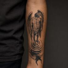 1pc Waterproof Anti-Rub PVC Realistic Angel & Demon Tattoo Sticker, Suitable For Daily Wear - Grey - View 4