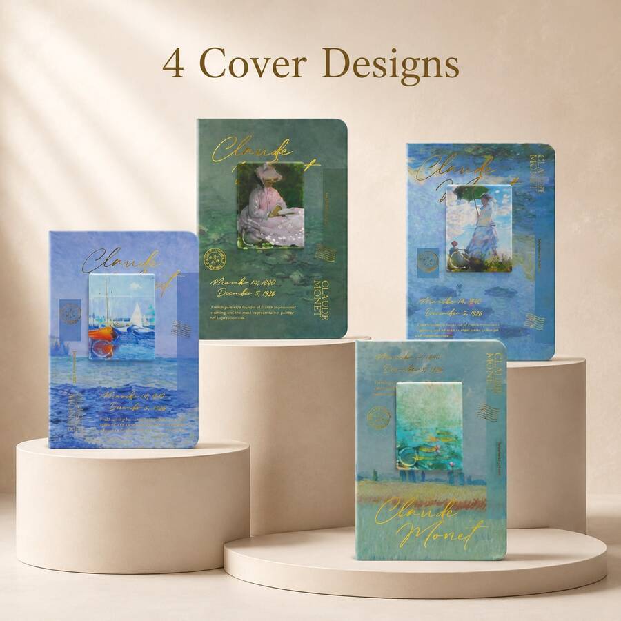 1pc (Size 14.5*21cm) Claude Retro Oil Painting Hardcover Notebook A5 Lined Journal Vintage Art Diary Notepad For Office School Holiday Gift - 6092 - View 1