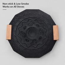 Octagonal Stove Griddle With Wooden Side Handles, Reversible Frying Pan And Grill Plate, Suitable For Meat, Seafood, Vegetables, Pancakes And Home-Style Meals - 12 In Grill Pan - View 2