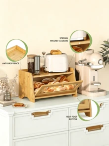 1pc Bamboo Bread Storage Box‑With Transparent Viewing Window, Flip‑Top Design, Large Capacity, Stable Structure, Kitchen Countertop Bread Storage Bin, Can Store All Kinds Of Food, Keep Food Clean And Hygienic - Multiple Specifications - View 9