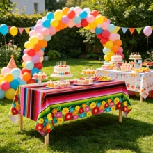 3PCS Colorful Rich Striped Floral Tablecloth, Disposable Rectangular Tablecloth 54*108inch, May 5th Festival Birthday Party Dessert Table Decoration Carnival Universal Tablecloth, No Storage Needed - 137*274 Tablecloth - View 4